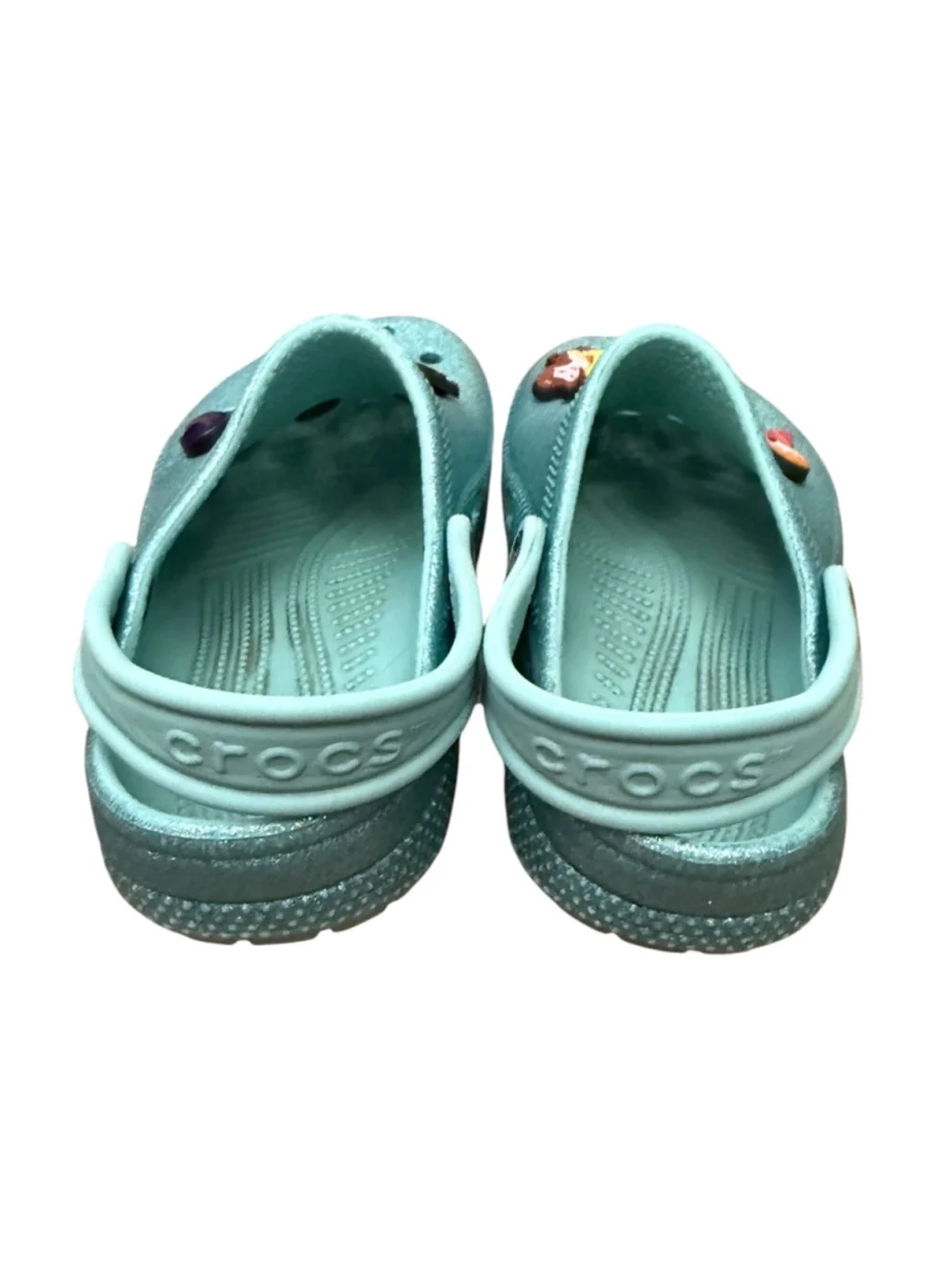 Blue Turquoise Sparkle Glitter Crocs with Added Disney Princess Jibbitz Charms G